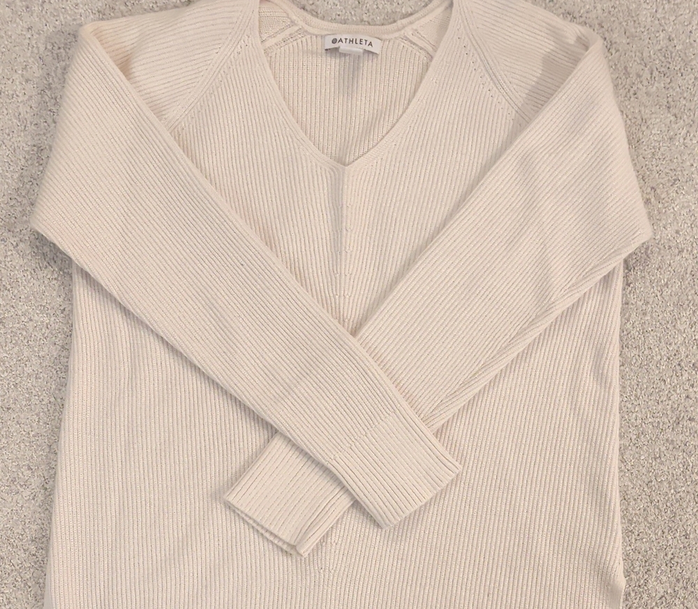Athleta Hanover V-neck Sweater, Light Cream White